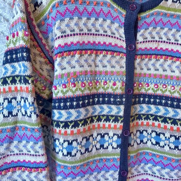 Vintage 90s Floral Textured Bobble Cardigan Sweater Y2K Fair Isle Cottagecore XL - Picture 4 of 11